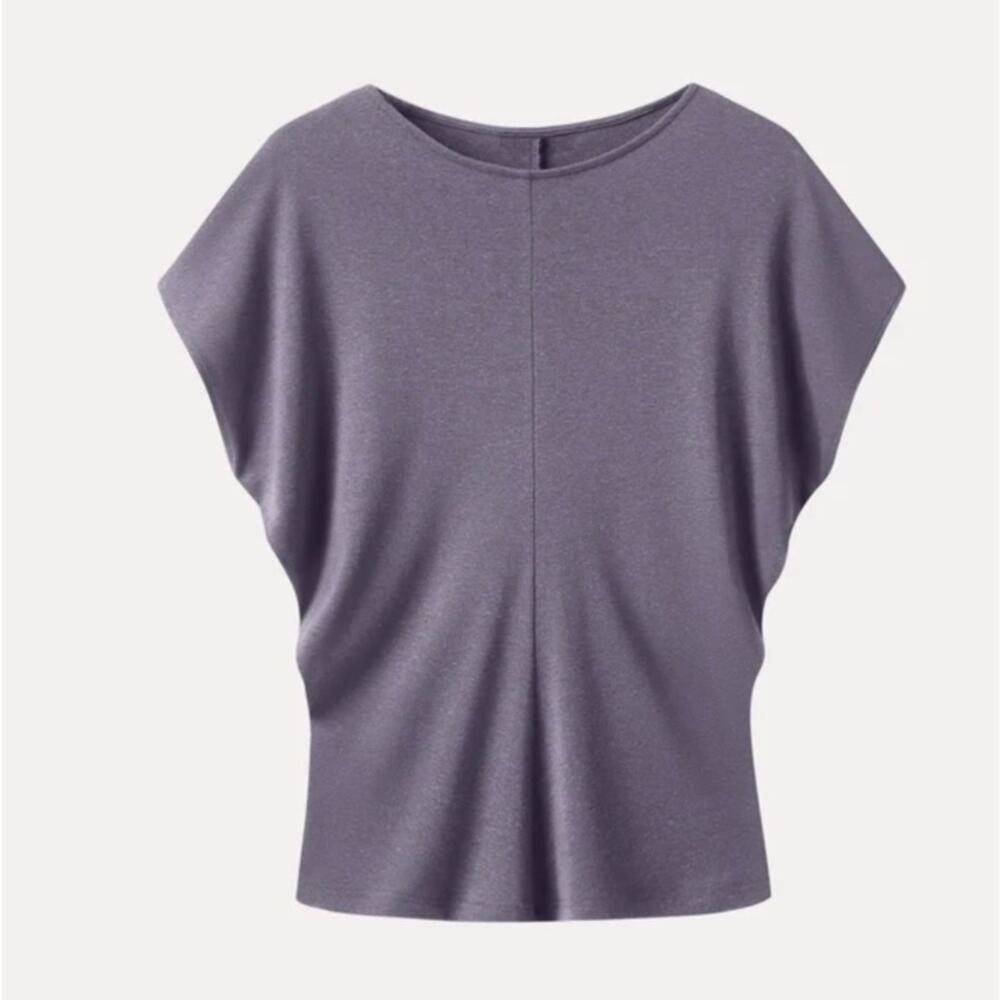 OGL Blue Lilac Purple Cap Sleeve Dolman Top Stretch Knit Casual Shirt Size M
